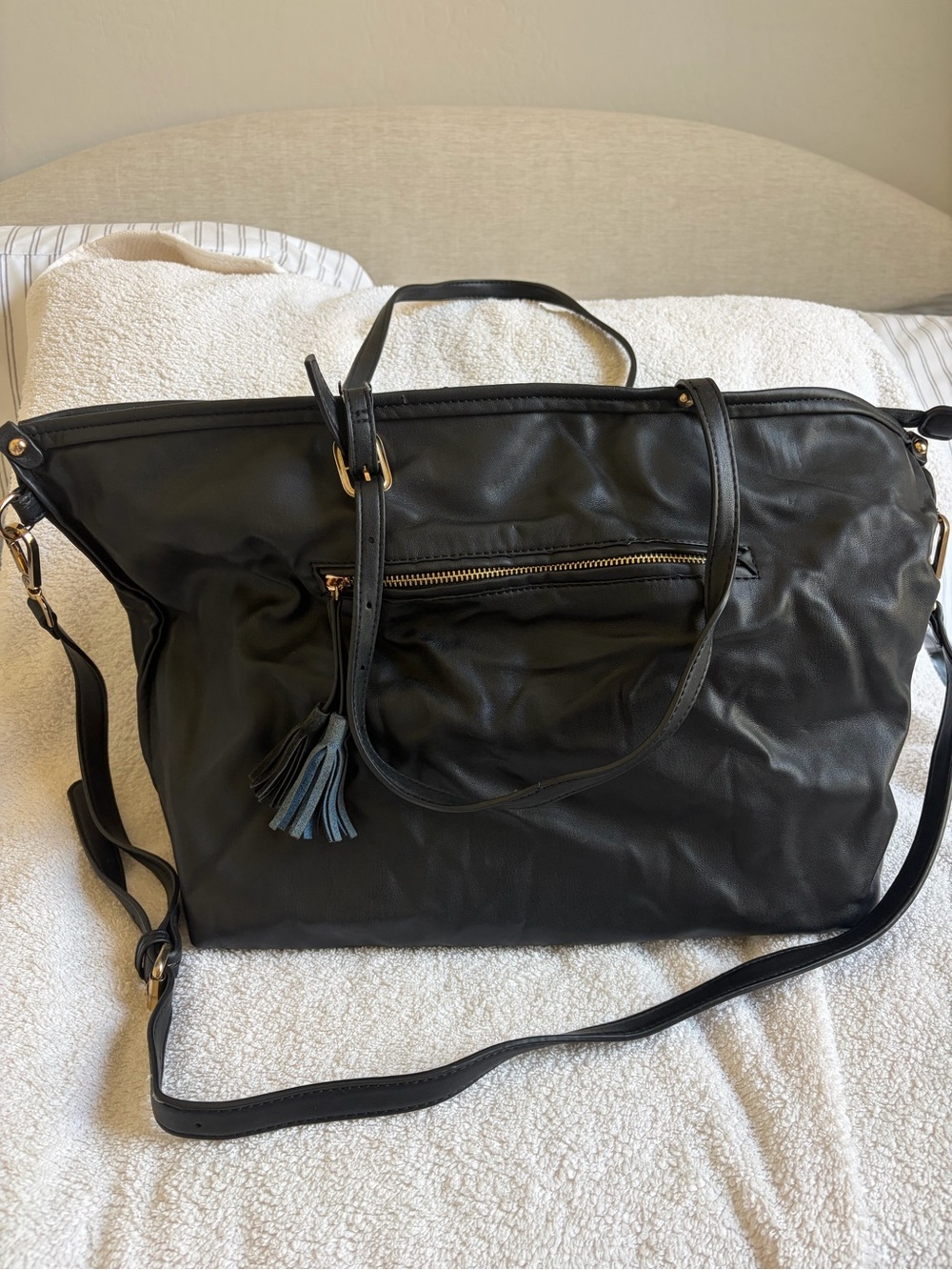 Everyday Black Tote with Tassel Zip Pocket - Lightweight Carryall